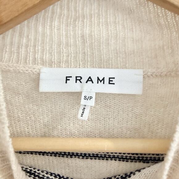 Frame Stripe Mock Neck Cashmere Wool Short Sleeves Sweater Size Small NN4568 - Picture 3 of 4